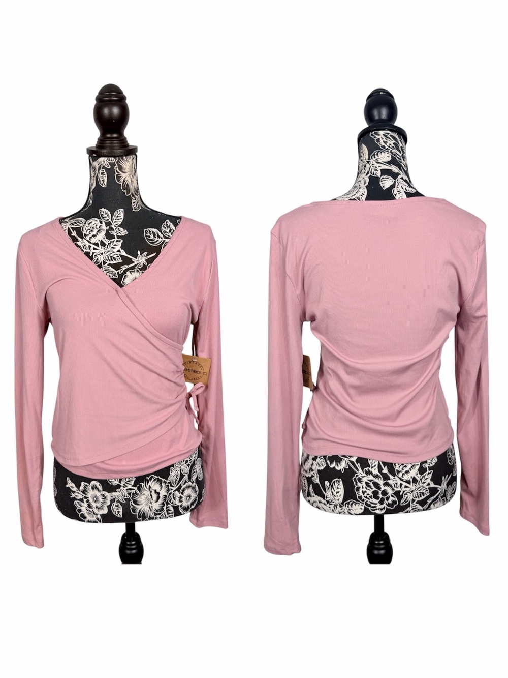 NWT Francesca's Collection dusty rose long sleeve cropped wrap top size large